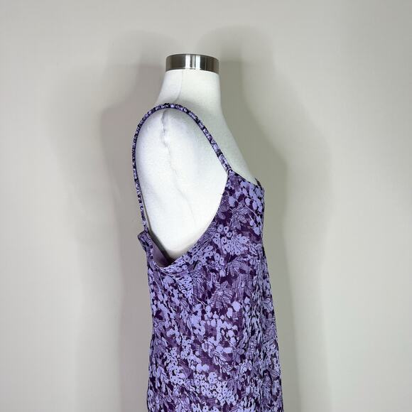 Vintage | 90s Believe Purple Lavender Floral Spaghetti Strap Y2K Midi Dress 16 - Picture 6 of 10